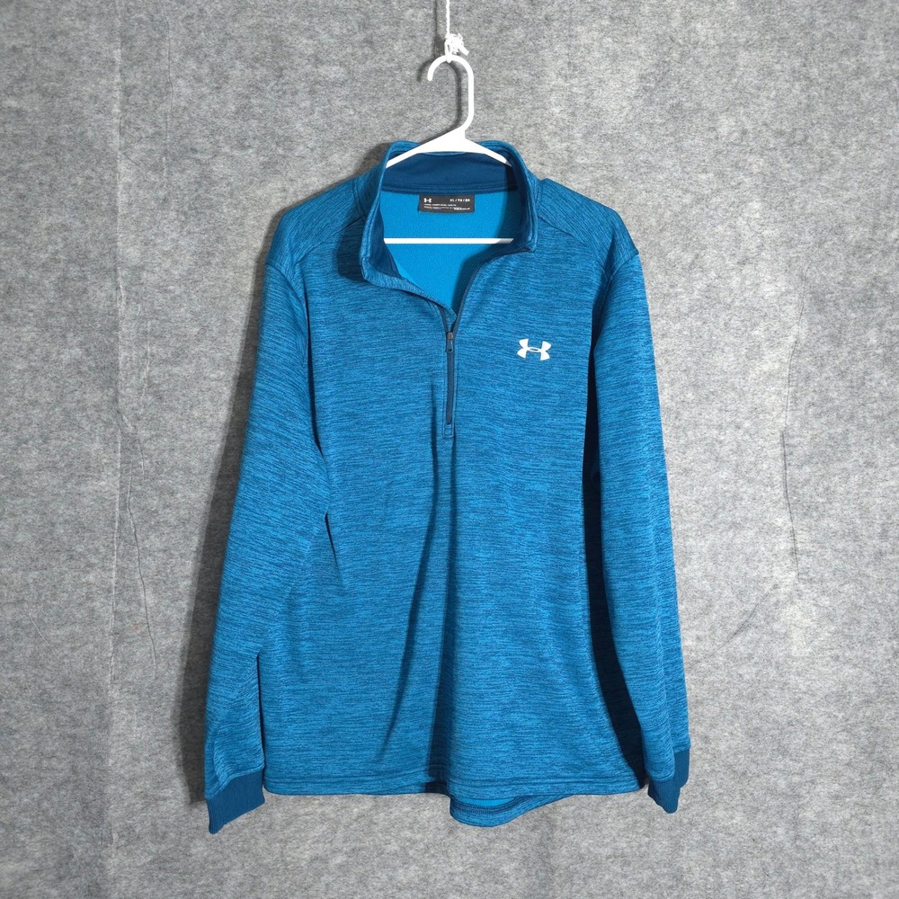 Under Armour 1/4 Zip Pullover Mens XL Blue Space Dye‎ ColdGear Fleece Loose